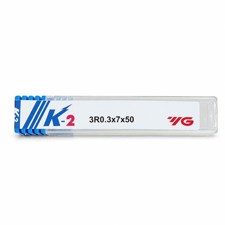 فرز انگشتی الماس (کارباید) 3 تیپ R0.3 طول YG 50mm مدل D3R0.3*d4*7*50-45HRC-K2